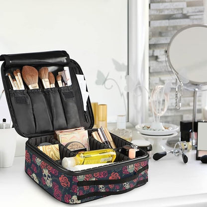 MNSRUU Women Makeup Bag Rose Gothic Skull Makeup Bag Organizer Travel Cosmetic Bag for Teenage Girl Clear Make Up Bags with Zipper