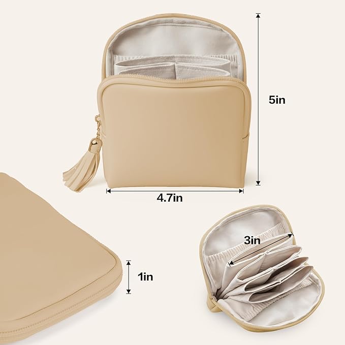 Small Travel Jewelry Case, Travel Gifts for Women Girls, Mini Jewelry Pouch Bags with Tassel Zipper, Portable Jewelry Organizer Holder for Bracelet Rings Earring Necklace Bangles, Toffee