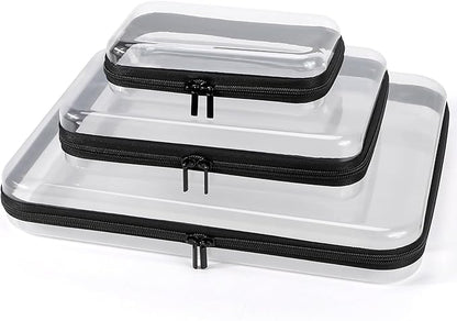 3 Pack Clear Hard Shell Zipper Case, Clear Zipper Pouches Waterproof Makeup Organizer & Travel Toiletry Bag, Plastic Pouch for Travel Office Storage, Black,3 Pack, LMS