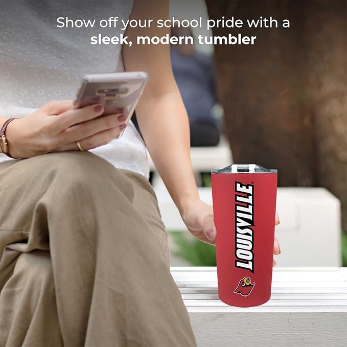 Campus Colors NCAA Stainless Steel Tumbler perfect for Gameday - 18 oz - Double Walled - Keeps Drinks Perfectly Insulated (Louisville Cardinals - Red)