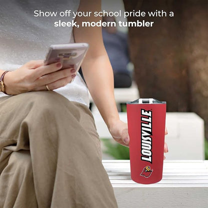 Campus Colors NCAA Stainless Steel Tumbler perfect for Gameday - 18 oz - Double Walled - Keeps Drinks Perfectly Insulated (Louisville Cardinals - Red)