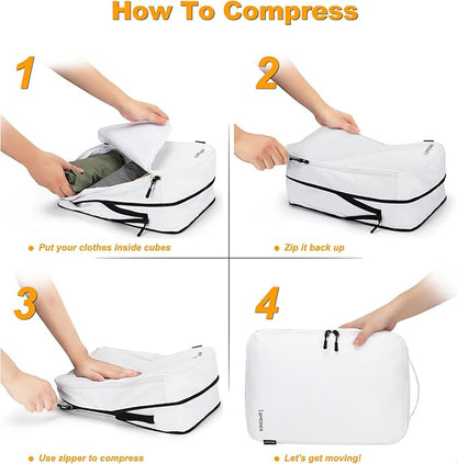 8 Set Compression Packing Cubes for Travel, Waterproof Luggage Organizers, Suitcase Organizer Set for Carry-On & Checked Baggage, Travel Accessories for Men & Women