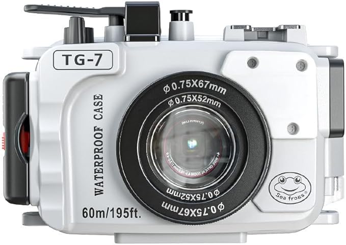 SeaFrogs Tough TG7 [60m/195ft] Professional Underwater Camera Scuba Case Waterproof Diving Housing for Om System tg7 Olympus Tough TG-7 tg7 -White