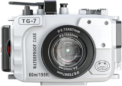 SeaFrogs Tough TG7 [60m/195ft] Professional Underwater Camera Scuba Case Waterproof Diving Housing for Om System tg7 Olympus Tough TG-7 tg7 -White