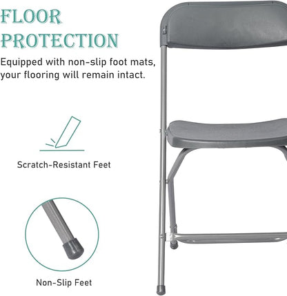20 Pack Plastic Grey Folding Chairs,Portable Party Chairs Stackable Commercial Seats with Steel Frame for Office Home Outdoor Indoor Wedding Party Patio Dinning Events,350lbs Capacity