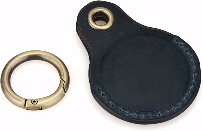 Genuine Leather AirTag Keyring Holder Compatible with Apple AirTag Keychain, Anti Lost Secure Key Ring Case for Keys Pet Collar Luggage Bag Travel, Scratch Resistant Protective Air Tag Key Chain, Blue