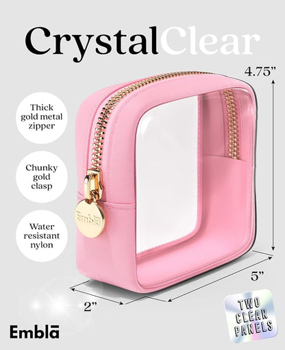 Clear Makeup Bag Zipper Pouch, Transparent Cosmetic Case Organizer, TSA Approved Travel Toiletry Case, Travel Accessories Essentials Makeup Tote for Women, Mini Cute Make up Bag for Purse - Flamingo