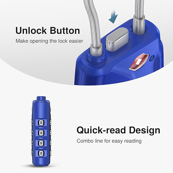 Puroma 2 Pack TSA Approved Luggage Locks, 4 Digit Combination Travel Locks Resettable Code Lock with Zinc Alloy Body for Suitcase, Toolbox, Backpack, Bag, Gym Locker (Basic Blue)