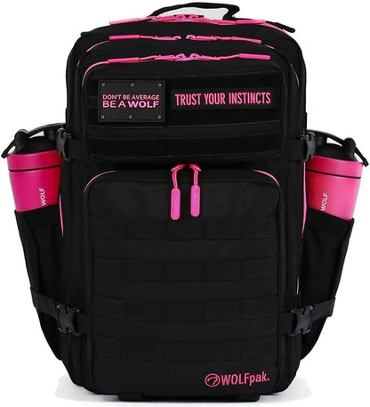 WOLFpak 45L Athletic Gym Backpack - Durable 1000D Waterproof Oxford Material with MOLLE Webbing, Laptop Pocket & Dual Cup Holders, Durable Fitness/Travel/Military Daypack (Neon Pink)