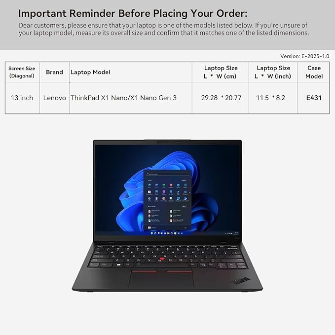 Smatree 13 inch Laptop Sleeve for Lenovo ThinkPad X1 Nano, for ThinkPad X1 Nano Gen 3, Protective Laptop Case with Accessory Pocket, YKK Zipper, Patented Shockproof Design (E431)