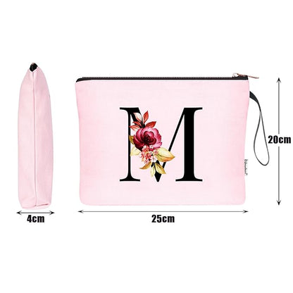 Vavabox A-Z Personalized Makeup Bag, Birthday Gifts for Women Mom, Gifts for Best Friend, Bride Bridesmaid Cosmetic bag (M, Pink)