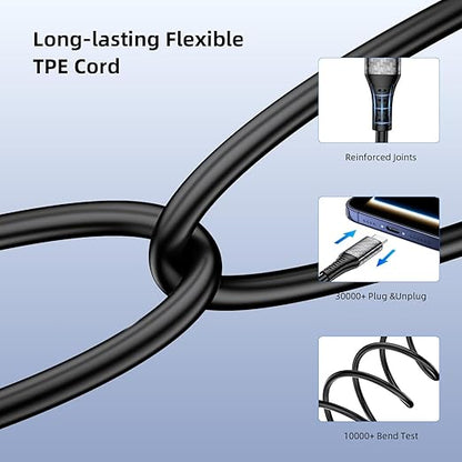 60W Charging Cable USB C to USB C Cord 30ft PD Fast Charge Cable for iPhone 17 16/Samsung S25 S23/Pixel 10 9, (Only Charge) Type-C Power Extension Cable for MacBook/Laptop/Security CCTV Camera, Black