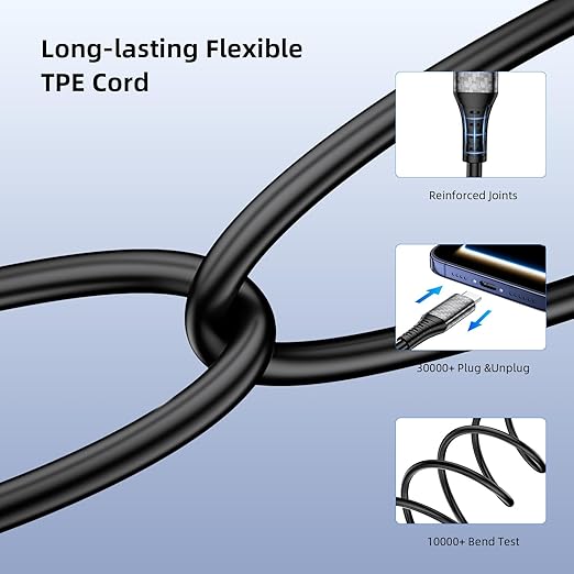 60W Charging Cable USB C to USB C Cord 20ft, PD Fast Charge Cable for iPhone 17 16 15/Samsung S25 S24 S23/Pixel 10 9,Data Transfer Wire/Type-C Power Cable for MacBook/iPad/Laptop/Security Camera,Black