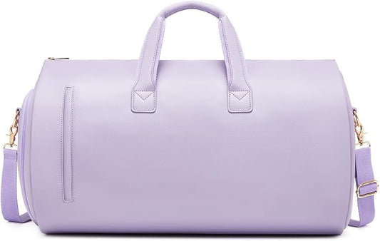 Leather Garment Bag Women, Carry on Garment Bag for Travel Convertible Garment Duffel Bag 2 in 1 Waterproof Foldable Travel Suit Bag Weekender Bag with Shoe Pouch