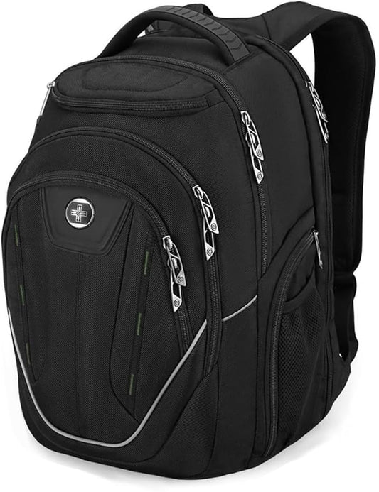 Swissdigital Design Large Travel Backpack For Men, TSA-Friendly Business Laptop Backpack, USB Charging Port，RFID Protection Tech Backpack Fits 15.6Inch Laptop Black/Green | J16BTF-21