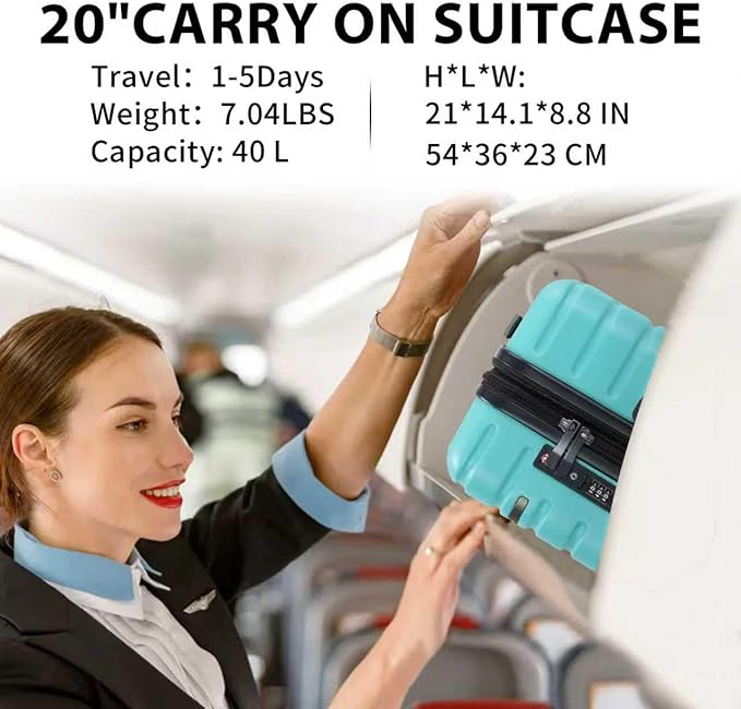 EMPSIGN Carry On Luggage with Spinner Wheels, Hard Shell Carry-On Expandable Suitcase 21x14x9 Airline Approved & Built-in TSA Lock, Durable Travel Rolling Suitcase, Carry-On 20-Inch, Lake Blue