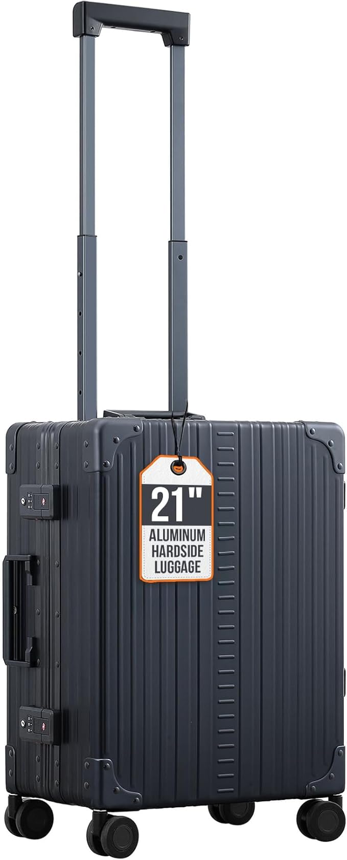Aleon All Aluminum Lightweight Carry-On Luggage - Hardside Carry-On Suitcase, TSA Approved, Hard Shell Suitcase for Travel, Airline Approved 21 Inch Hard Spinner Wheels Luggage (Onyx)
