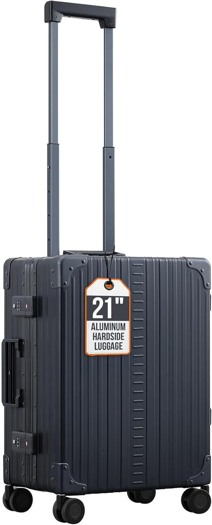 Aleon All Aluminum Lightweight Carry-On Luggage - Hardside Carry-On Suitcase, TSA Approved, Hard Shell Suitcase for Travel, Airline Approved 21 Inch Hard Spinner Wheels Luggage (Onyx)