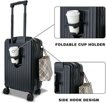 Carry On Luggage 22x14x9Inch Airline Approved with Wheels, Expandable Suitcase Top Opening Lightweight Small Travel Luggage with Cup Holder and Side Hooker, Hard Shell Carry On Suitcases for Weekender