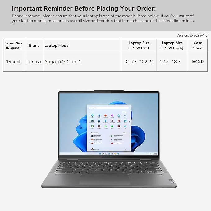 Smatree 14 inch Laptop Sleeve for Lenovo Yoga 7/7i 2-in-1 Laptop Bag with Accessory Pocket, YKK Zipper, Patented Shockproof Design (E420)