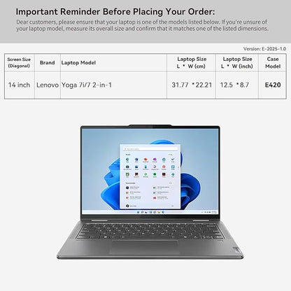 Smatree 14 inch Laptop Sleeve for Lenovo Yoga 7/7i 2-in-1 Laptop Bag with Accessory Pocket, YKK Zipper, Patented Shockproof Design (E420)