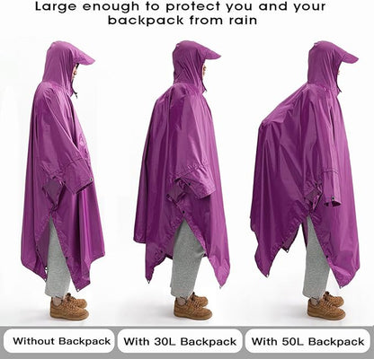 Cosmine Hooded Rain Poncho for Adult with Pocket, Waterproof Lightweight Unisex Raincoat Jacket for Hiking Camping Emergency