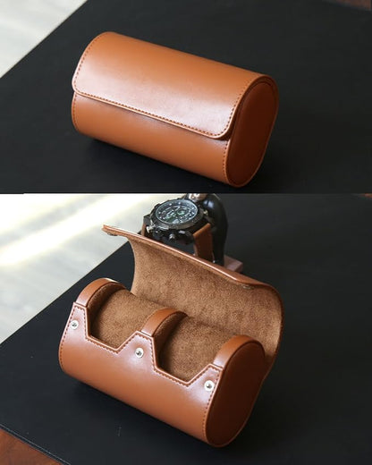 Watch Roll Travel Case for Men and Women with Suede Lining Portable 2 Slot Watch Display Storage and Organizer to Holder Large Watch(2 Slot Light Brown)