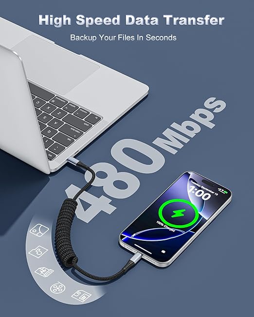 USB C to USB C Cable, 2Pack 3ft Coiled USB C Cable for Car, 60W Fast Charging, Retractable Nylon Braided USB-C Car Charger Cord for iPhone 17/16/15/Plus/Pro/Pro Max
