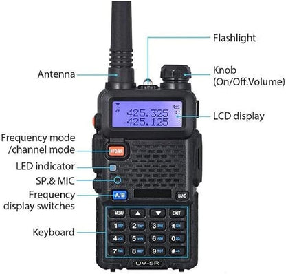 Baofeng UV-5R Dual Band Two Way Radio Handheld Ham Radio Long Range Walkie Talkies Pack of 6 for Hiking Camping Hunting Skiing Trip(Black) with 8W