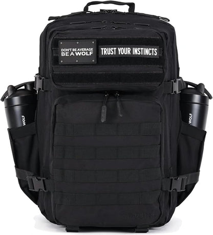 WOLFpak 45L Athletic Gym Backpack - Durable 1000D Waterproof Oxford Material with MOLLE Webbing, Laptop Pocket & Dual Cup Holders, Durable Fitness/Travel/Military Daypack (Alpha Black)