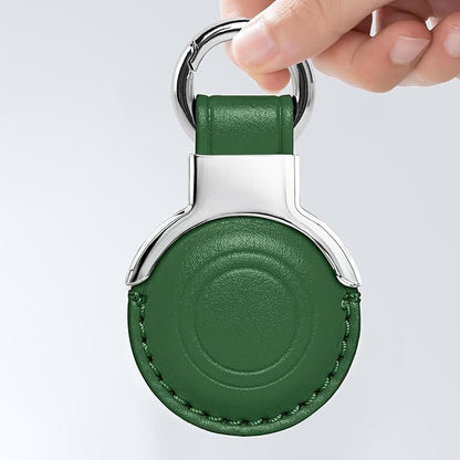 Genuine Leather for AirTag Holder Keychain for AirTag - Premium Handmade Protective Case Cover Accessories with Key Ring, Secure Hidden Design, All-in-One Package, Green
