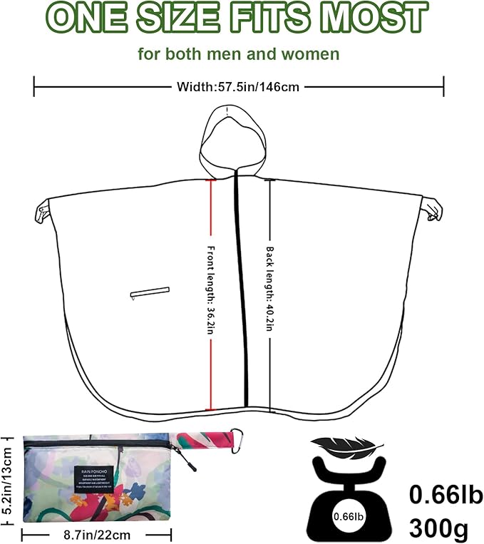 Hooded Rain Ponchos for Adult - Rain Coat and Rain Jacket with Waterproof Pocket and Zipper