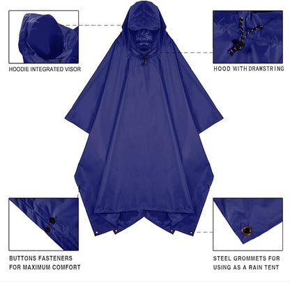 Hooded Rain Poncho for Adult, Waterproof Lightweight Raincoat for Hiking Camping