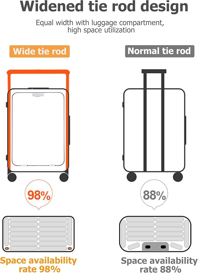 feilario 24" Aluminum Frame Wide Handle Hard Shell Carry On Suitcase - Vivid Colors Double Spinner Wheels Airline Approved Rolling Luggage with TSA Lock & Cup Holder (Black, 24in)
