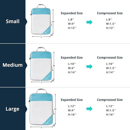 Compression Packing Cubes 3 Set, Compressible Space-Saving Packing Cubes for Travel - Compression Bags, Luggage Organizer, Travel Essentials for Women, Teal