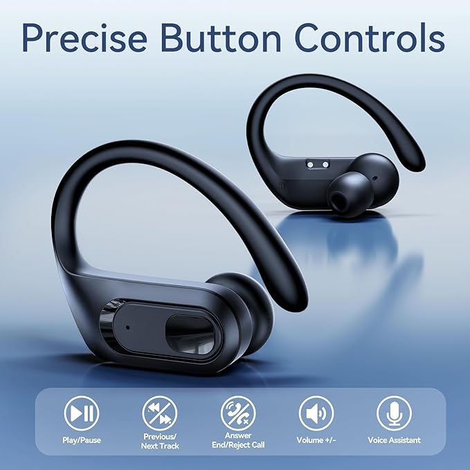 occiam Active Noise Cancelling Wireless Earbuds Bluetooth Headphones Ear Buds 96Hrs Playback Clear Call Waterproof Earphones with Ear Hook Microphones for Sport Running Exercising Black