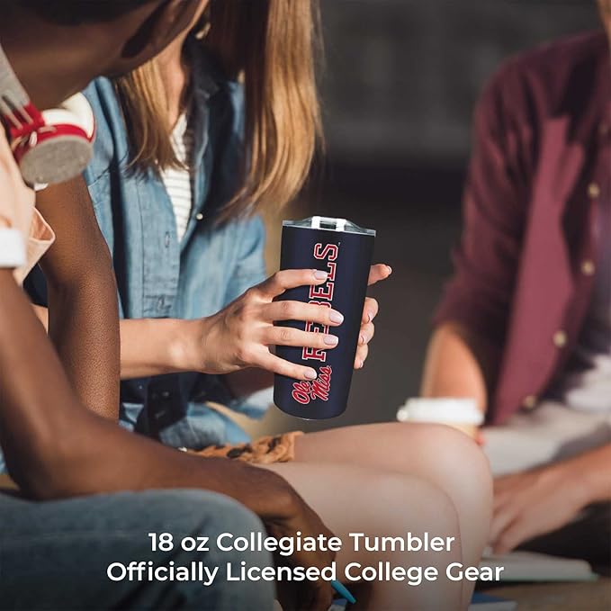 Campus Colors NCAA Stainless Steel Tumbler perfect for Gameday - 18 oz - Double Walled - Keeps Drinks Perfectly Insulated (Ole Miss Rebels - Navy)
