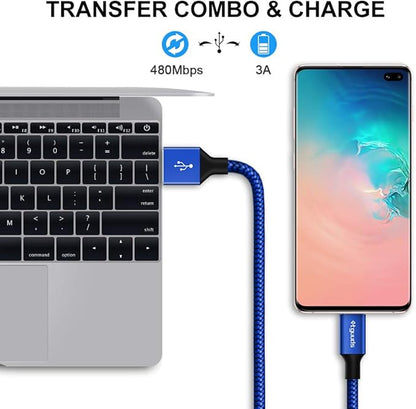 etguuds USB to USB C Cable 3ft, 2-Pack USB A to Type C Charger Cord Fast Charging for Samsung Galaxy A17 A16 A15 A26 A36 A56, S25 S24 S23 S22 S21 S20 S10 Note 20, for iPhone 17 16 15, Moto, Blue