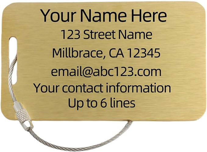 Durable Personalized Luggage Tags for Suitcases,Cruise Essentials Travel Tags for Luggage,Travel Bag Labels,Heavy-Duty Stainless Steel Gold Rectangular Horizontal Suitcases Tags no icon