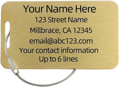Durable Personalized Luggage Tags for Suitcases,Cruise Essentials Travel Tags for Luggage,Travel Bag Labels,Heavy-Duty Stainless Steel Gold Rectangular Horizontal Suitcases Tags no icon