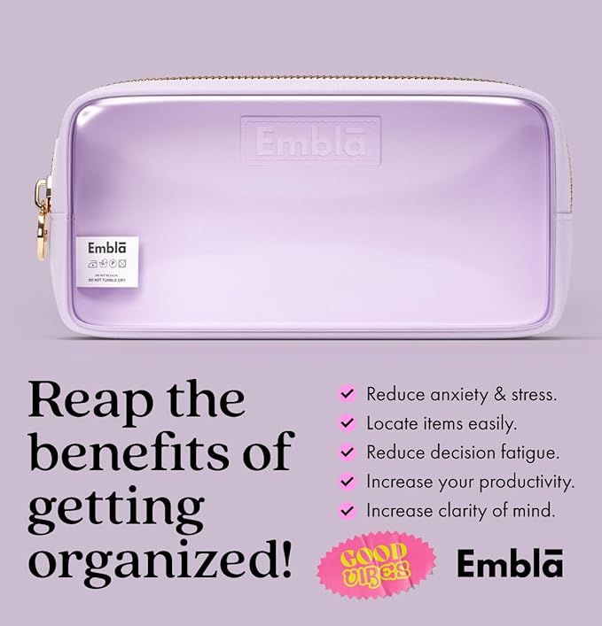 Embla London Makeup Bag Cosmetic Case, Clear Zipper Make Up Pouch and Toiletry Travel Tote, Cute Skincare Pouches for Women Girls, Preppy Purse Cosmetic Organizer, Small Makeup Bags, Lilac