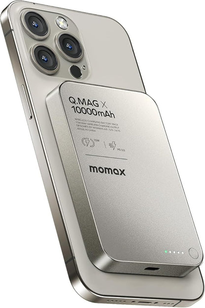 MOMAX Magnetic Power Bank 10000mAh, PD 20W Fast Charging, 7.5 Wireless Portable Charger for iPhone 16/15/14/13/12 Series, Magsafe Compatible