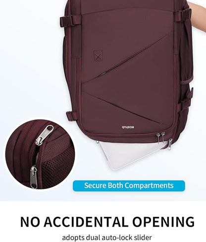 ECOHUB Carry On Travel Backpack, Expandable Airlines Personal Item Bag 18x14x8, Water Resistant 17 inch Laptop Backpack Flight Approved, 12 Pockets 30L Work Backpacks with Wet Pocket & Cable Slot, Red