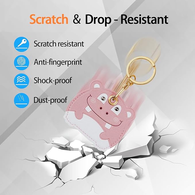 Leather Keychain Case Holder Compatible with Apple AirTag, GPS Airtag Keychain Finder Tracker with Key Ring, Anti-Scratch Protective Air Tag Cover