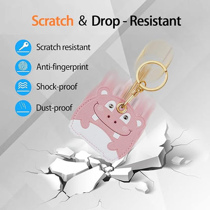 Leather Keychain Case Holder Compatible with Apple AirTag, GPS Airtag Keychain Finder Tracker with Key Ring, Anti-Scratch Protective Air Tag Cover