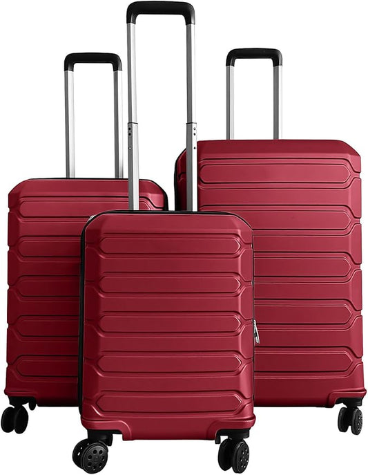 GYMAX Luggage Sets 3 Pieces Hardside Suitcase with Spinner Wheels & Lock, 20” Carry On, 24” & 28” Checked Luggage Set, Lightweight Portable for Travel, Business (Red,Stripe)