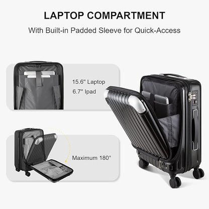 LEVEL8 Grace Carry on Luggage, 20 Inch Hard Shell Suitcases with Spinner Wheels, Abs+Pc Hard Case Luggages with Tsa Lock, Black