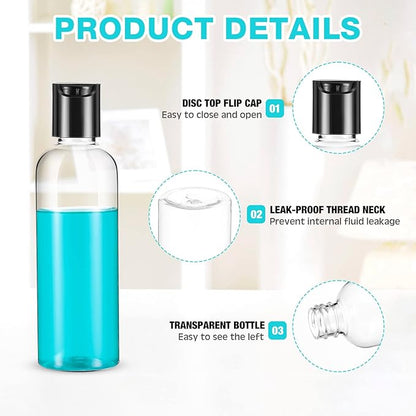 Roshtia 100 Pcs 2 oz Travel Bottles for Toiletries Clear Plastic Travel Size Containers Leak Proof Empty Refillable Liquid Containers Squeezable for Lotion Face Cream Shampoo Essential Oil (Black)
