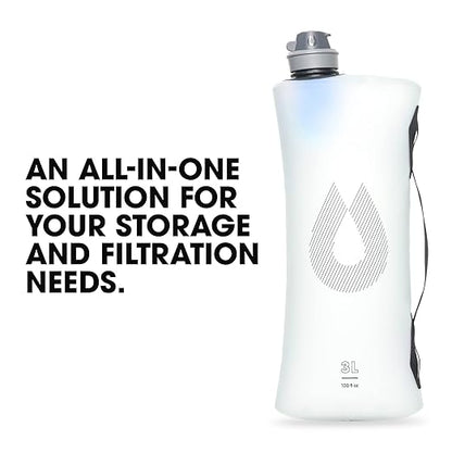 HydraPak Seeker+ - Collapsible Water Filtration & Storage (3L) - BPA & PVC Free, Hydration Reservoir Bag, Leak Proof, Lightweight