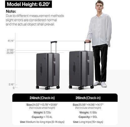 mixi 26'' Max Trunk Luggage Large Checked Luggage PC Hard Shell Rolling Travel Suitcases with Spinner Wheels & TSA Lock, Rock Gray